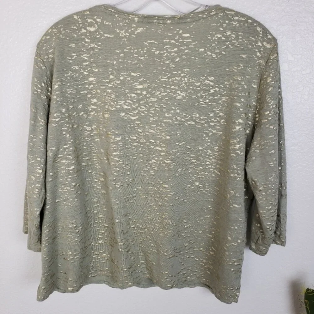 Majestic Filatures Stretch Linen Metallic Novelty 3/4-Sleeve Blouse Top size L
